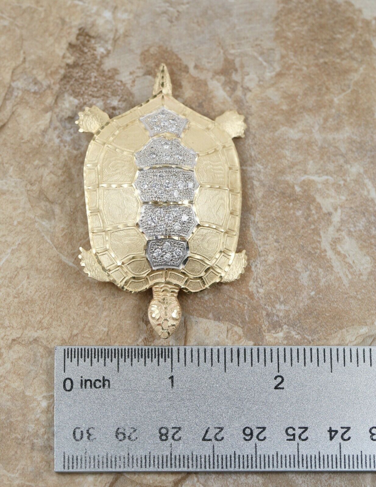 14k Yellow Gold Diamond Turtle Pendant - 26.1g
