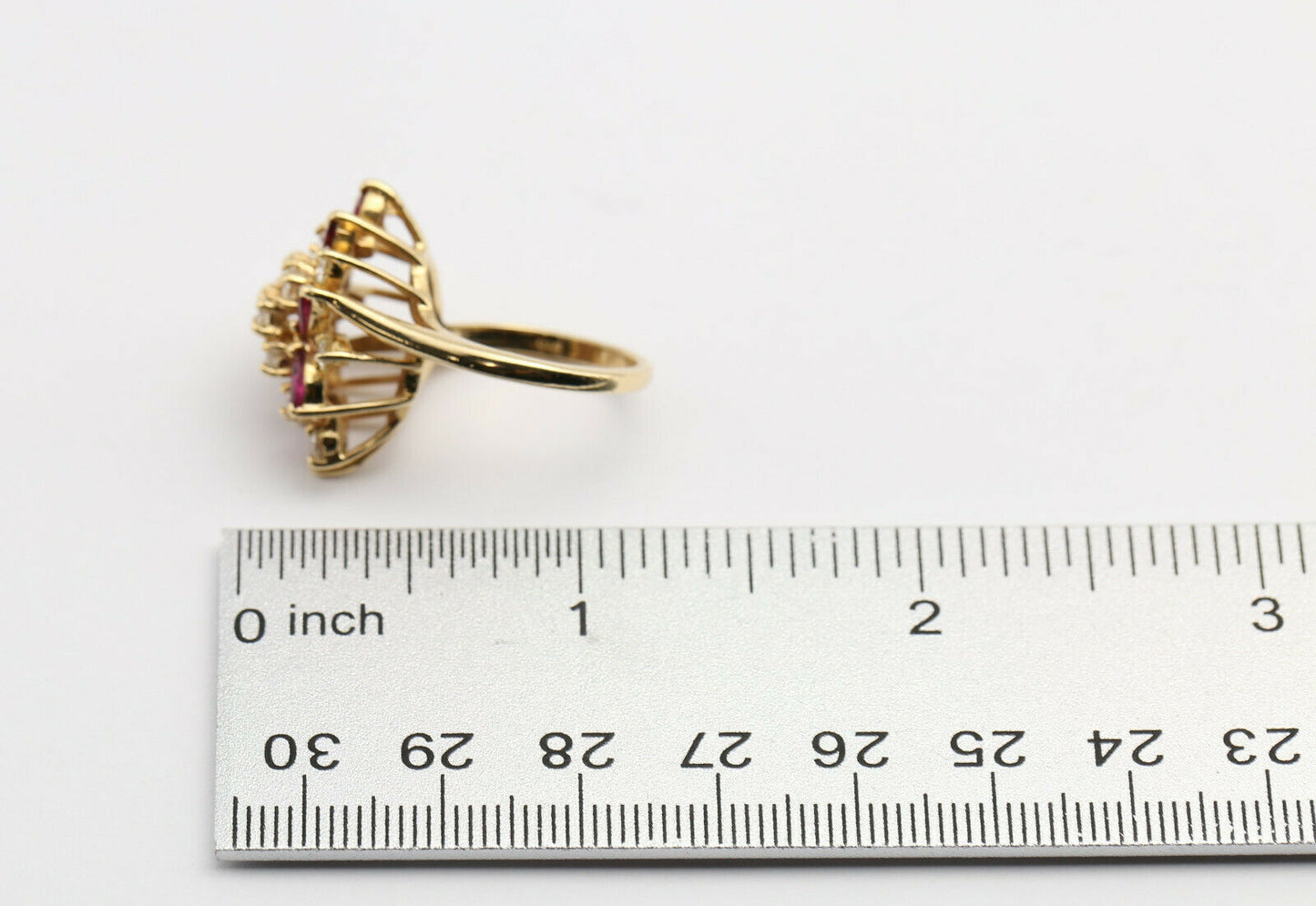14k Yellow Gold Art Deco Diamond & Ruby Ring, Size 6.75 - 7.2g