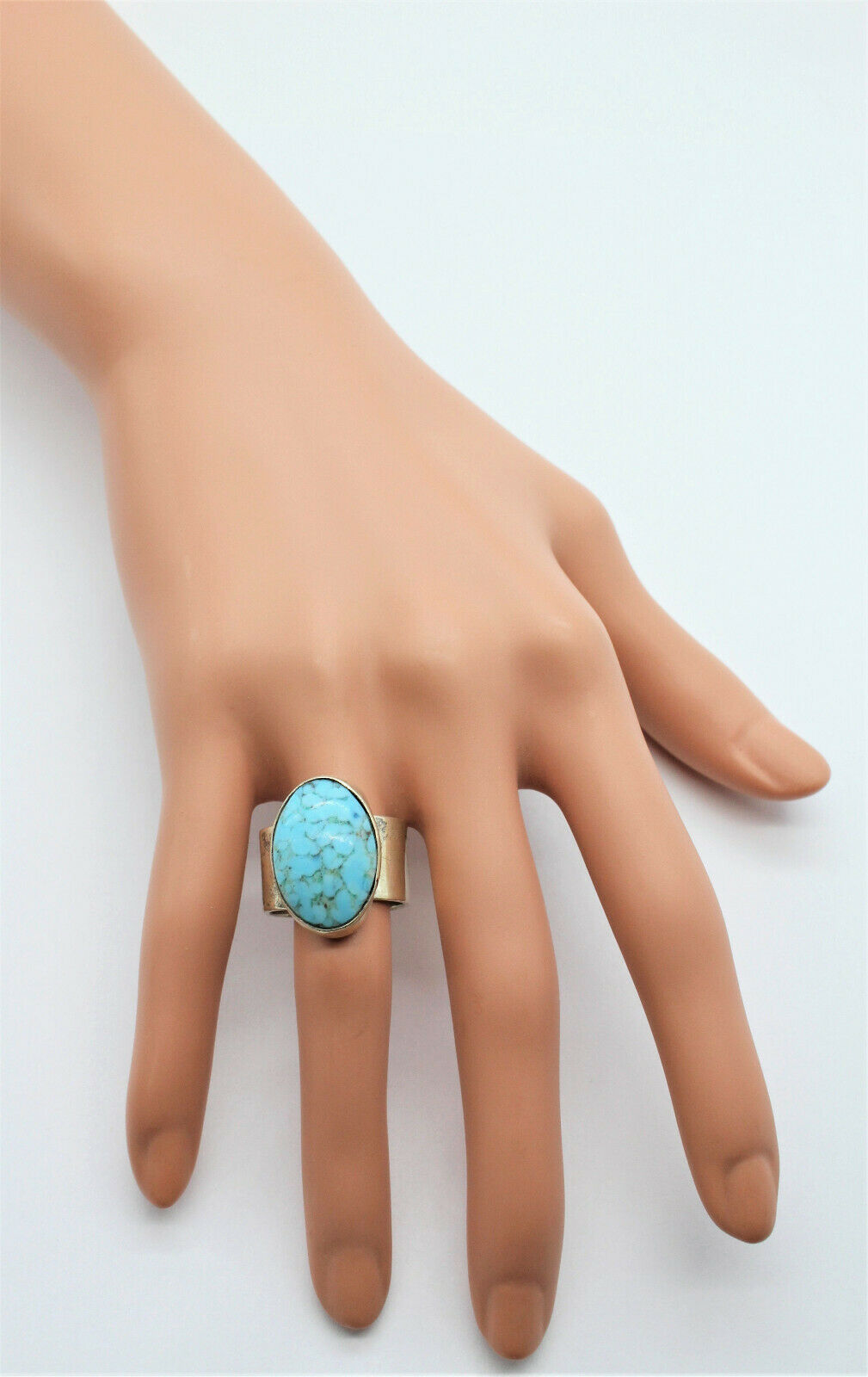 Vintage Sterling Silver Large Mounting Mexico Turquoise Ring, Size 8.5 - 13.6g