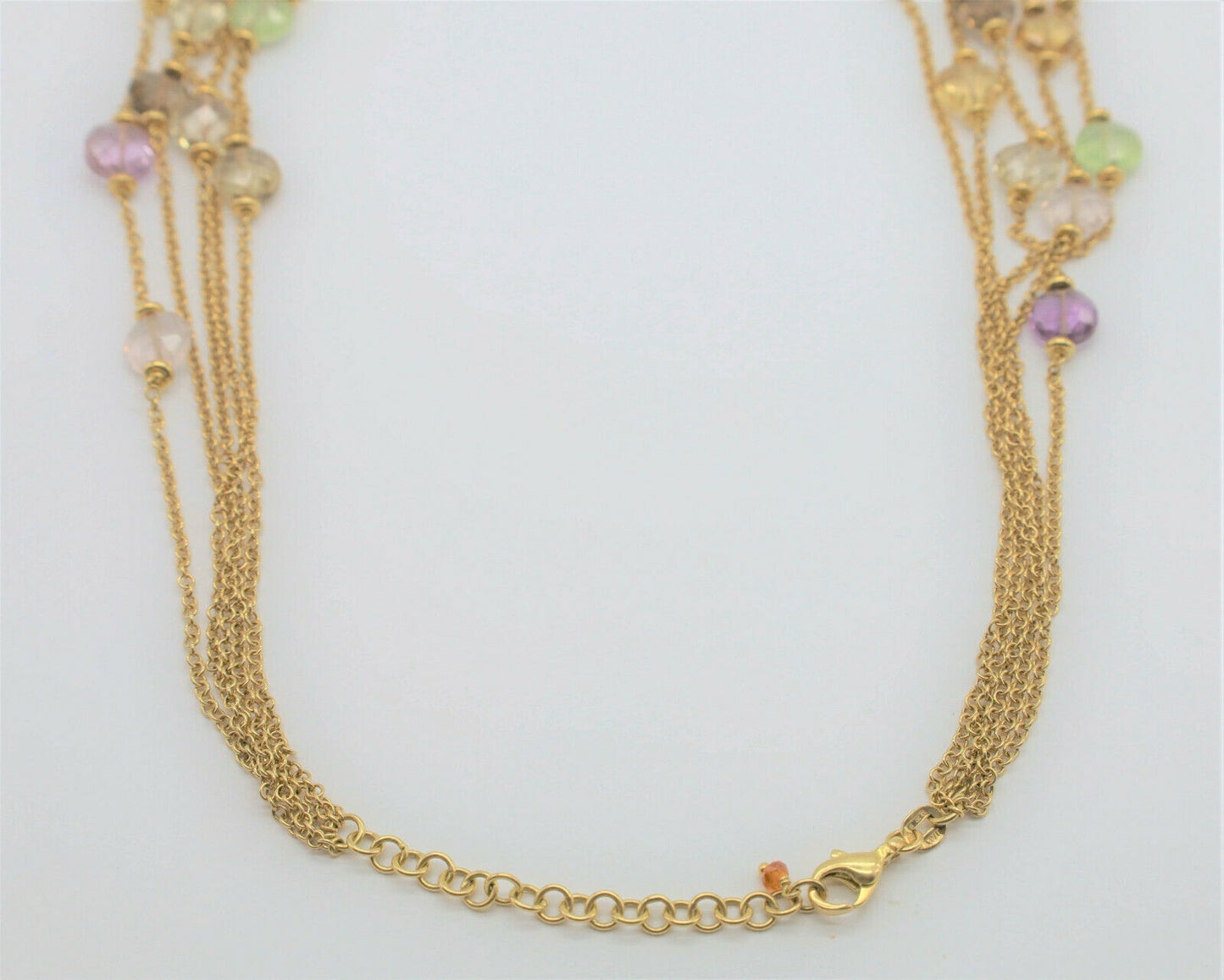 18k Yellow Gold 5 Strand Multi-Stone Adjustable Necklace, 16 to 18 inches - 37.7g