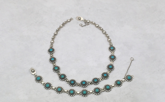 Vintage Sterling Silver Turquoise Necklace & Bracelet Set