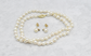 14k Yellow Gold Pearl Necklace & Pearl & Sapphire Earring Set