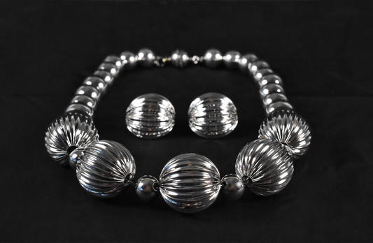 Vintage Maz Sterling Silver Beaded Necklace & Earrings Set, 83.8g