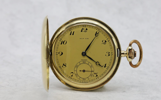 Vintage 14k Yellow Gold Movado Alf Life Pocket Watch & Case